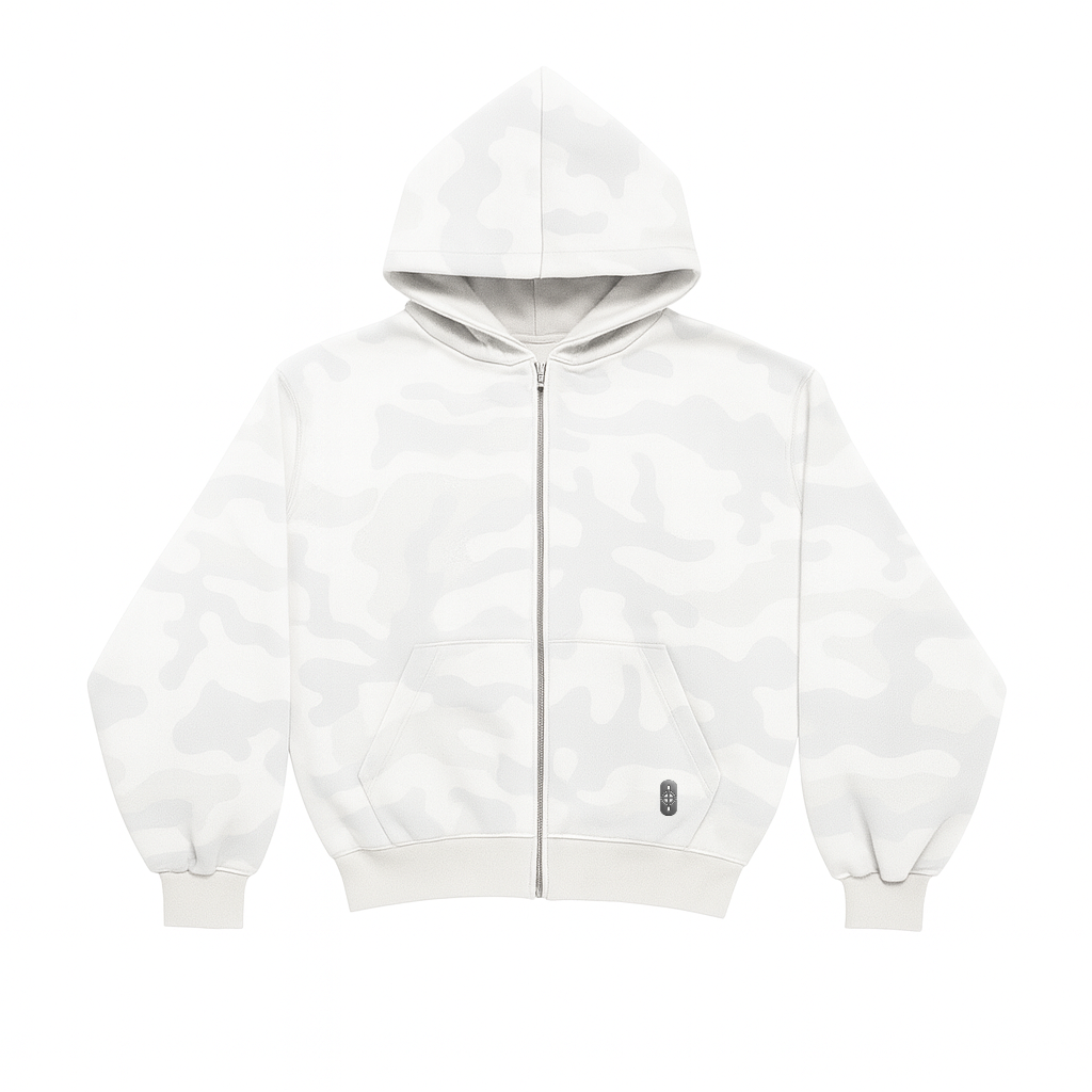 White Camo Zipper Sweatshirt